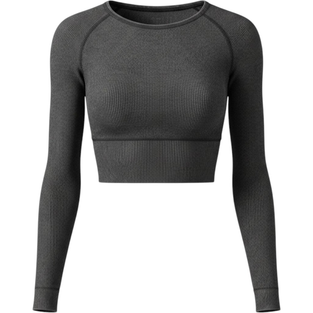 Pink Victoria's Secret Seamless Long Sleeve Crop Top Gray Acid Wash Small